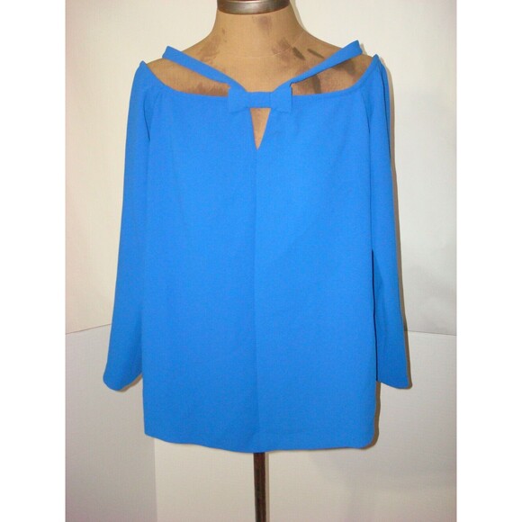 $248 W Worth New York Vintage Crepe Cold Shoulder Blouse Womens 4 Blue Top Work - Picture 1 of 7